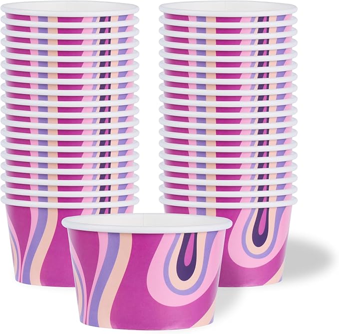 Coppetta 8 Ounce Dessert Cups, 50 Greaseproof Ice Cream Cups - Lids Sold Separately, For Hot And Cold Foods, Midnight Groove Paper Yogurt Bowls, Disposable, Sturdy - Restaurantware