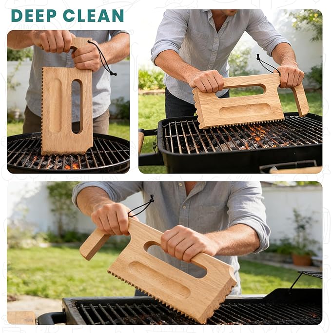 Wooden Grill Scraper, Brush Natural Hardwood BBQ Cleaner, Grill Grate Cleaner for Traeger Grills - Safe Bristle-Free Grill Cleaning Tool with Pro Series, Ironwood, and Timberline Grills