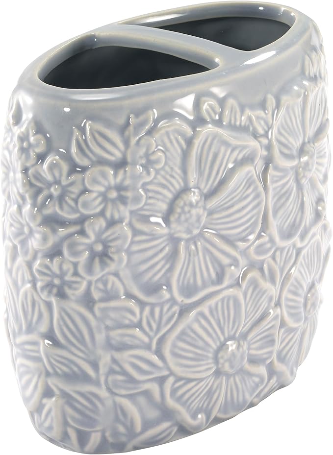 Nicole Miller – Toothbrush Holder, Floral Ceramic with Hand-Painted Accents, Elegant Home Decor – Perfect for Organizing Bathroom Essentials (Camille)