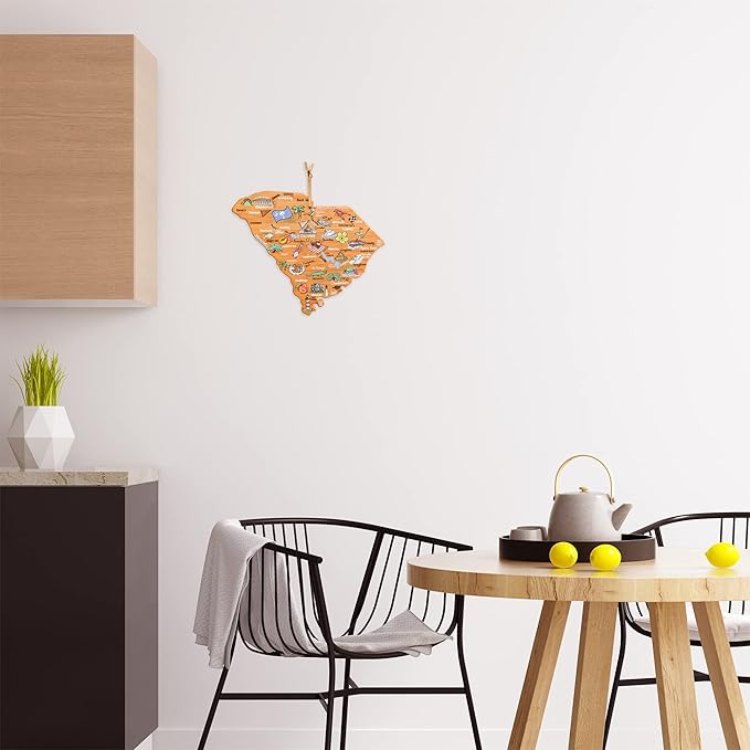 Totally Bamboo South Carolina State Shaped Cutting Board and Charcuterie Serving Platter with Artwork by Fish Kiss, Includes Hang Tie for Wall Display