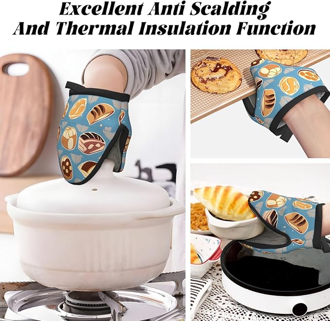 1 Pcs Mini Silicone Oven Mitts Bread and Cakes Heat Resistant Grill Gloves with Hanging Loop, Short Kitchen Mittens for Cooking Baking BBQ