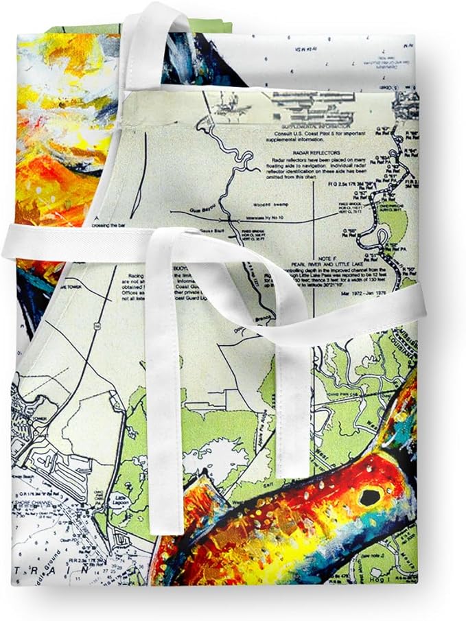 Caroline's Treasures Red Fish On Map Apron Cooking Kitchen Server Baking Crafts Gardening for Adult Women Men, Unisex, Large, Multicolor