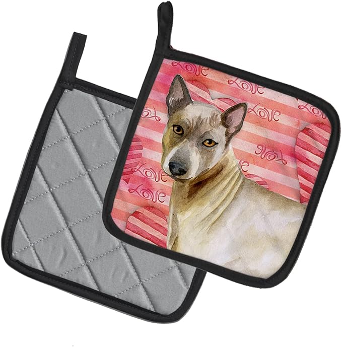 Caroline's Treasures BB9767PTHD Thai Ridgeback Love Pair of Pot Holders, Red Kitchen Heat Resistant Pot Holders Sets Oven Hot Pads for Cooking Baking BBQ, 7 1/2 x 7 1/2