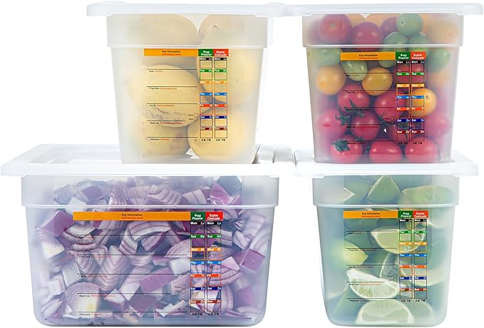 Restaurantware Food Storage Containers 4-Piece with Labels Airtight Seal Food Storage Lids Microwave-Safe Polypropylene Container Translucent