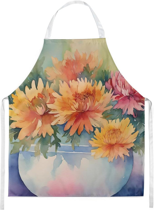 Caroline's Treasures Chrysanthemums in Watercolor Apron Cooking Kitchen Server Baking Crafts Gardening for Adult Women Men, Unisex, Large, Multicolor