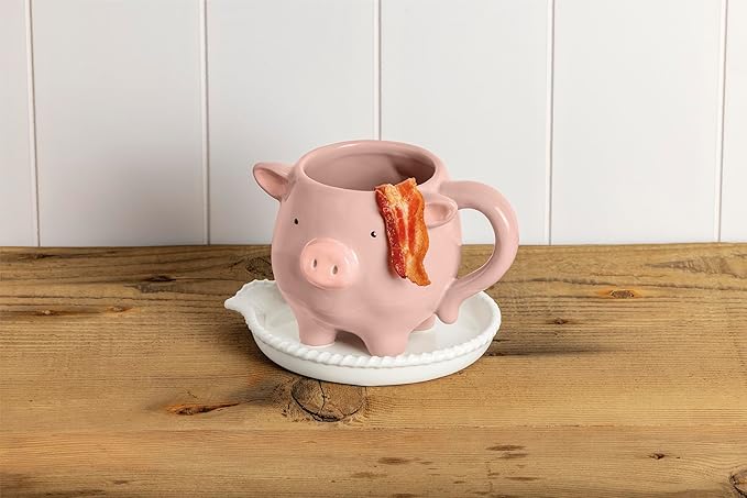 Mud Pie Pink Stoneware Pig Bacon Cooker Mug