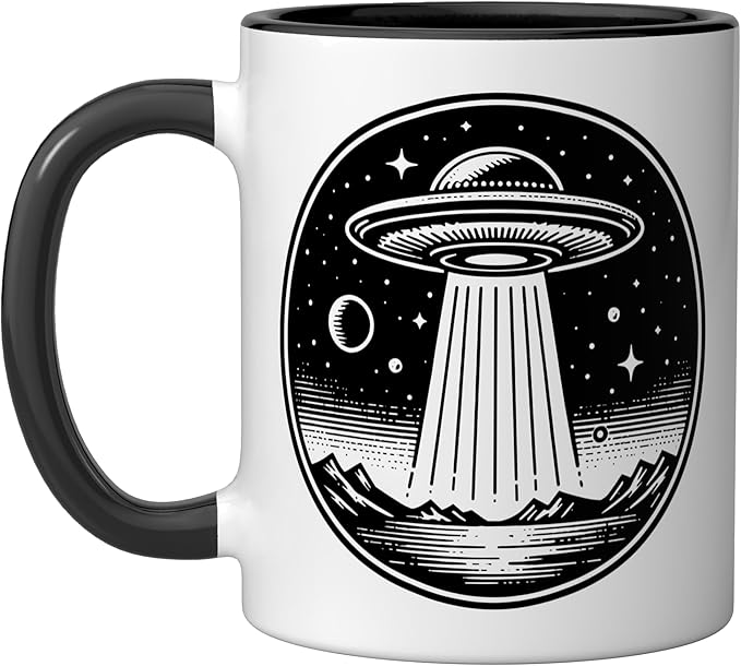 UFO Over Alien Landscape Ceramic Mug, Black/White