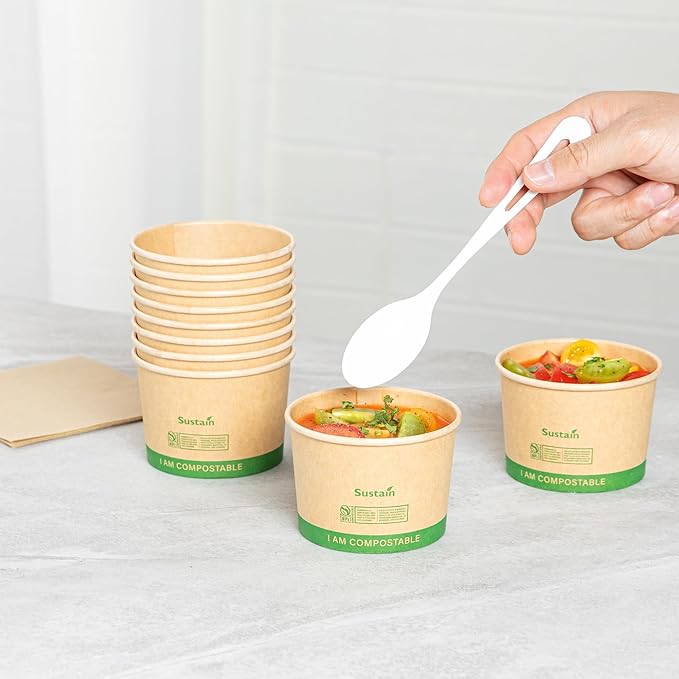 Restaurantware Paper Soup Containers 25 Pack Of 8 oz Disposable Kraft To Go Hot Soup Serving Bowls BPI-Certified Compostable Leakproof Stackable Food Containers For Noodles, Pasta And Desserts