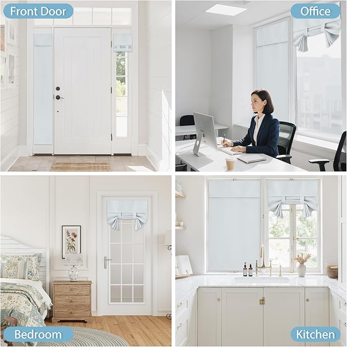 RYB HOME Room Darkening Door Covers 80 inches, Privacy Decorative Tie up Patio/Glass/French Door Curtain/Blind Heavy Duty Window Drape, W 30 x L 80, 1 Pc, Greyish White