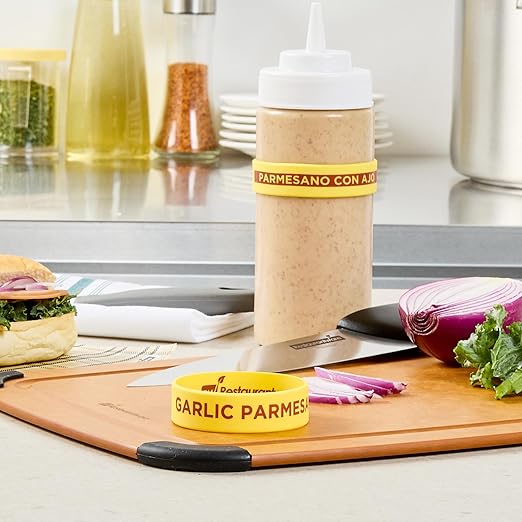 Restaurantware Silicone Squeeze Bottle Band 10 Count 2.75 Inch Dishwasher Safe Condiment Identification Band, Garlic Parmesan Yellow Non-Slip Band for Condiment Labeling at Restaurants, Food Trucks