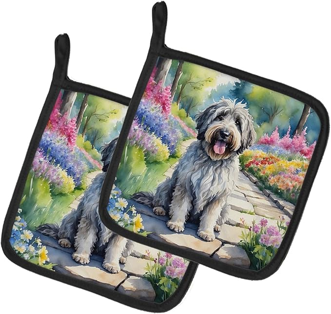 Caroline's Treasures Bergamasco Sheepdog Spring Path Pair of Pot Holders Kitchen Heat Resistant Pot Holders Sets Oven Hot Pads for Cooking Baking BBQ, 7 1/2 x 7 1/2