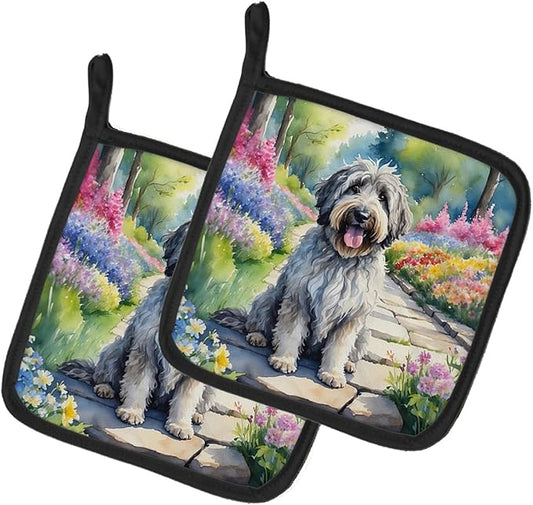 Caroline's Treasures Bergamasco Sheepdog Spring Path Pair of Pot Holders Kitchen Heat Resistant Pot Holders Sets Oven Hot Pads for Cooking Baking BBQ, 7 1/2 x 7 1/2
