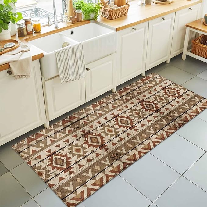 Runner Rug for Bedroom Hallway, Rustic Aztec Style Pattern Kitchen Runner Rugs Area Rug 2x6ft, Southwestern Geometric Art Washable Soft Floor Carpet for Entryway Stair