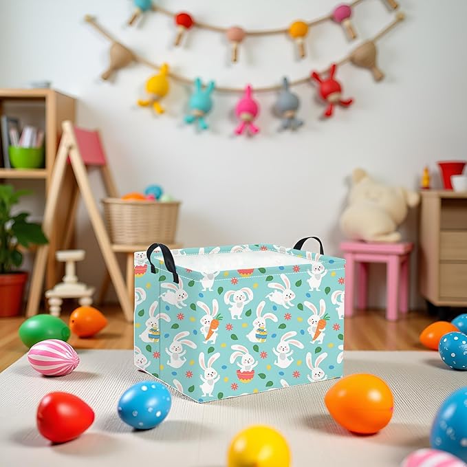 HIYAGON Rectangular Easter Basket for Kids Baby Easter Basket for Boys and Girls Cute Toy Storage Organizer Bin Box Room Decor(Line Easter Egg)