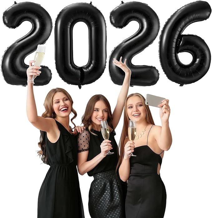 Black 2026 Balloons, 40 Inch 2026 Number Balloon Foil New Year Balloon Numbers for New Years Eve Party Graduation Party Decoration