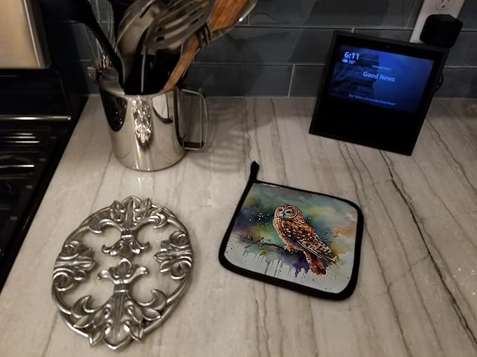 Caroline's Treasures Tawny Owl Pair of Pot Holders Kitchen Heat Resistant Pot Holders Sets Oven Hot Pads for Cooking Baking BBQ, 7 1/2 x 7 1/2