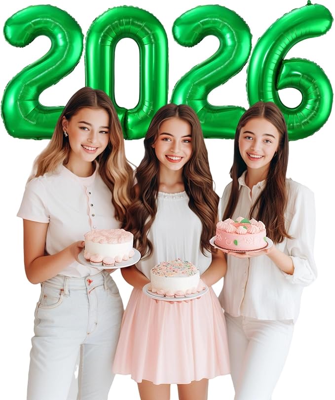 Green 2026 Balloons, 40 Inch 2026 Number Balloon Foil New Year Balloon Numbers for New Years Eve Party Graduation Party Decoration