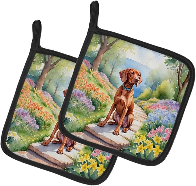 Caroline's Treasures Vizsla Spring Path Pair of Pot Holders Kitchen Heat Resistant Pot Holders Sets Oven Hot Pads for Cooking Baking BBQ, 7 1/2 x 7 1/2