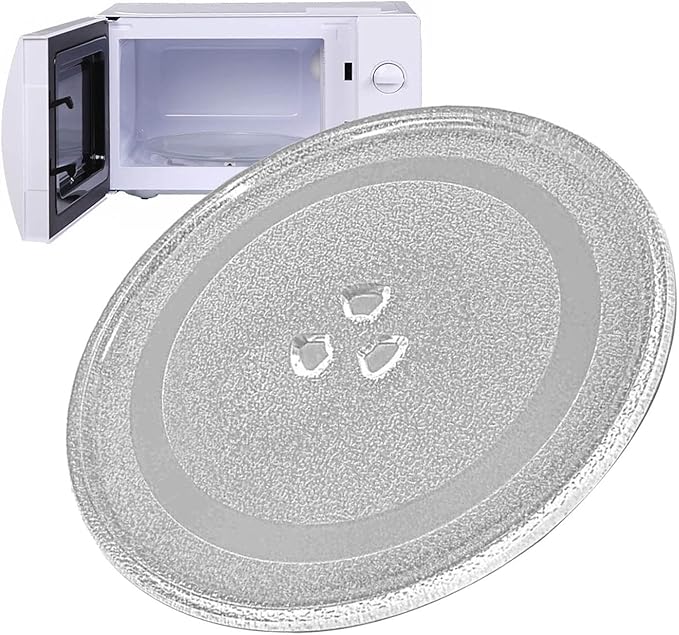 LIGUOYI Round Microwave Glass Turntable Plate with 3 Fixtures, Scratch-Resistants Microwave Glass Plate, 24.5cm 27cm 31.5cm Replacement Microwave Glass Tray, 360° Microwave Turntable Ring