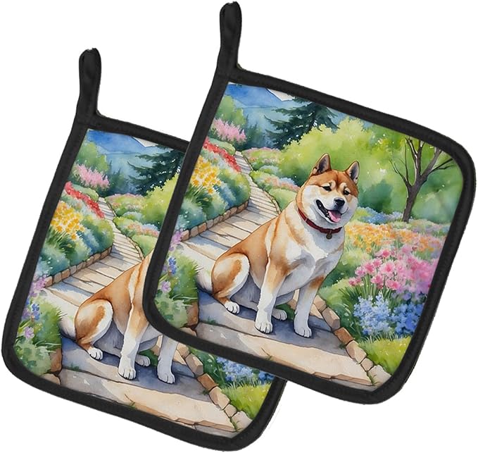 Caroline's Treasures Akita Spring Garden Pair of Pot Holders Kitchen Heat Resistant Pot Holders Sets Oven Hot Pads for Cooking Baking BBQ, 7 1/2 x 7 1/2