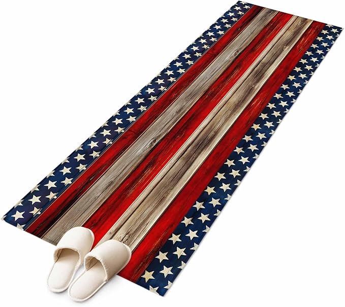 Runner Rug for Bedroom Hallway, Vintage Stripes and Stars Kitchen Runner Rugs Area Rug 2x6ft, Patriotic 250th Anniversary Washable Soft Floor Carpet for Entryway Stair