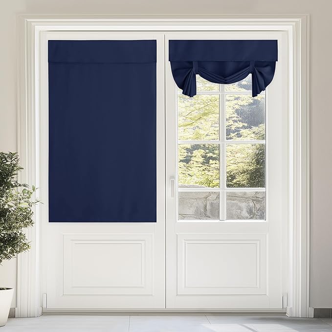NICETOWN Tie Up Curtains for Kitchen Window, French Door Curtains 63 inches Long Privacy Short Blackout Window Covering for Patio Sliding Glass Door, W46 x L63 inch, 1 Panel, Navy