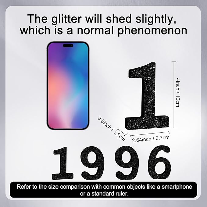 TONIFUL 4 Inch 1996 Black Glitter Table Centerpiece Sign 1996 Number Block for 30th Birthday Decoration,Thirty Years Old Birthday Table Decoration,Class of 1996 Reunion Decorations or Anniversary