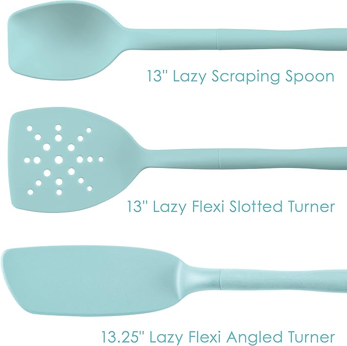 Rachael Ray Tools and Gadgets Spoon, Slotted and Solid Turners Set/ Cooking Utensils - 3 Piece, Light Blue