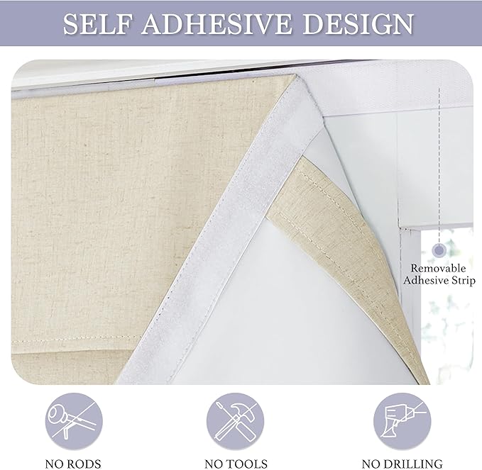RYB HOME 100% Blackout Tricia Door Curtains, Linen Textured Blend Thermal Insulating Privacy French Door Window Tie Up Shades Sidelight Curtains for Kitchen, W 26 x L 72 inches, Beige, 1 Panel