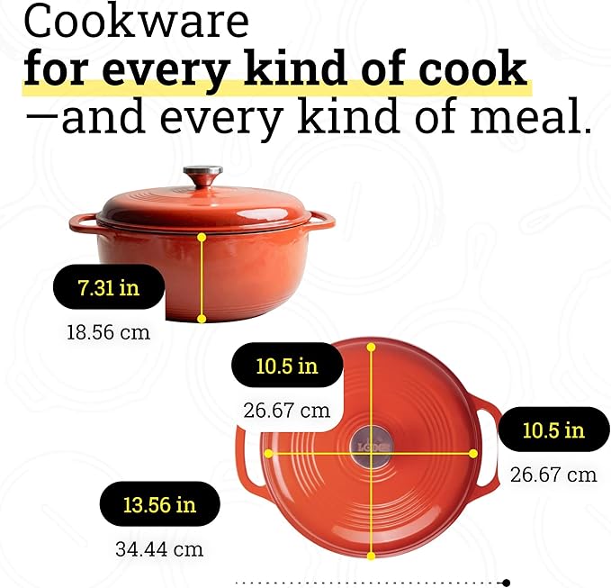 Lodge Essential Enamel Cast Iron Dutch Oven - Perfect for Bread Baking, Braising, Marinating & Slow Cooking - Features Moisture-Sealing Lid & Dual Handles - Kitchen Essentials - 6 Quarts - Poppy