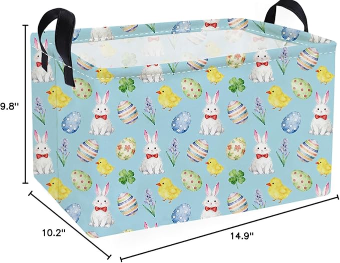 Essme Rectangular Easter Basket, Kids Storage bin Organizer with Handles for Easter Decor,Shelf Basket,Toy Organizer,Easter Baskets.(Blue Easter)