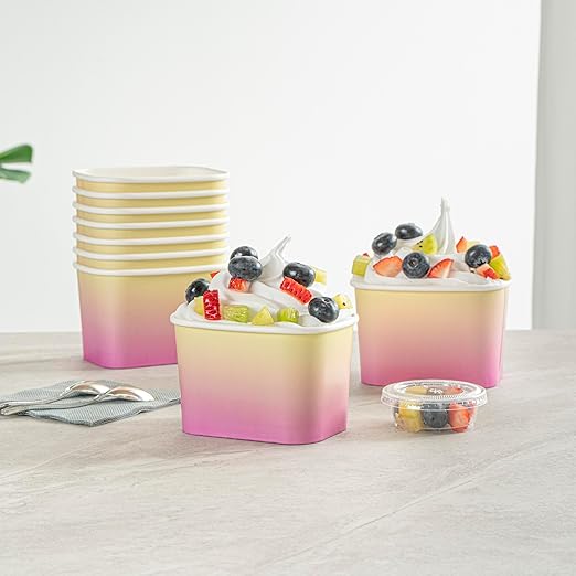 Coppetta 12 Ounce Dessert Cups, 200 Greaseproof Ice Cream Cups - Lids Sold Separately, For Hot And Cold Foods, Orange And Blue Ombre Paper Yogurt Bowls, Disposable, Sturdy - Restaurantware