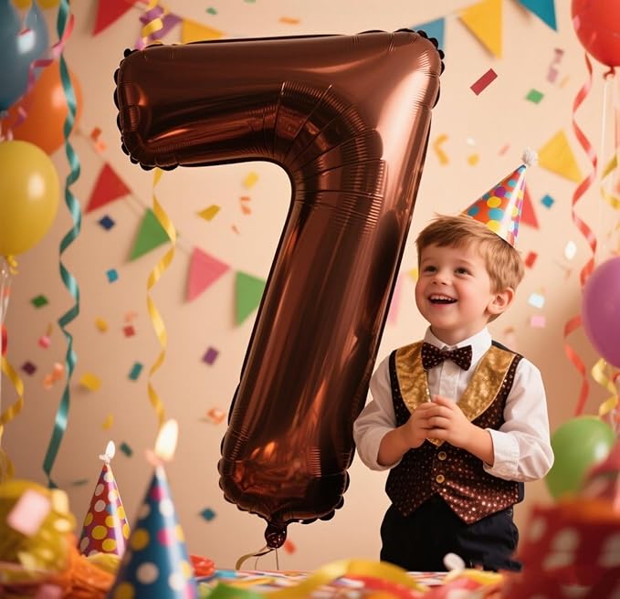 Seven Numbers Balloon, 40 Inch 7 Balloons for Birthday Party, Coffee Brown Number Balloons for 7, 17, 27 Game Competition Wedding Anniversaries Party, Christmas and New Years Eve Party