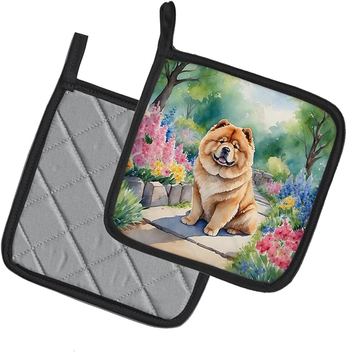 Caroline's Treasures Chow Chow Spring Path Pair of Pot Holders Kitchen Heat Resistant Pot Holders Sets Oven Hot Pads for Cooking Baking BBQ, 7 1/2 x 7 1/2