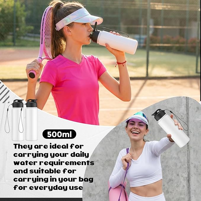 Maxcheck 30 Pieces Water Bottle Bulk 17 oz Plastic Sports Water Bottles Bulk with Handle Strap Lightweight Leakproof Drink Flip Top for Adults Fit Gym(Simple Style,White,Black)
