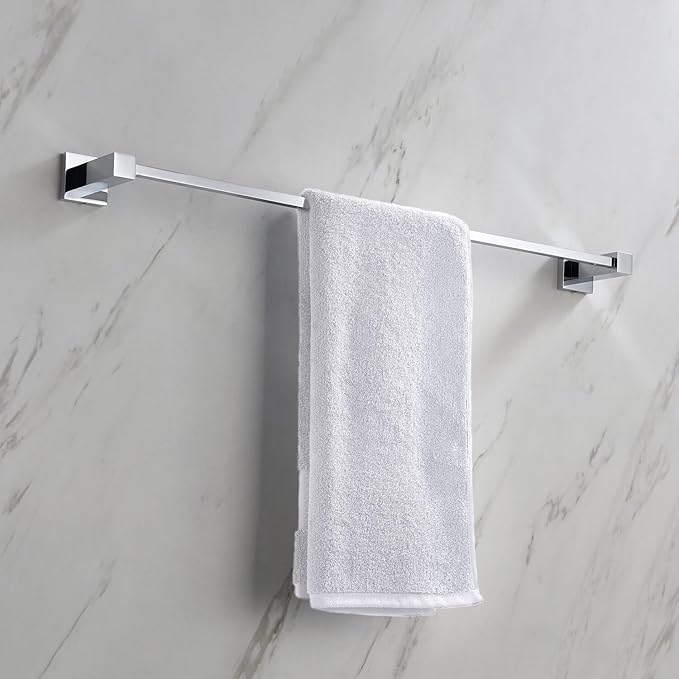 KIBI Cube 24 Inch Bathroom Towel Bar | Wall Mounted Solid Brass Towel Hanger with Corrosion-Resistant Finish | Sleek and Durable Towel Holder for Bathroom Organization (Chrome Finish, KBA1504)