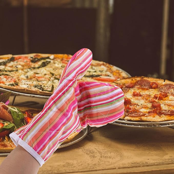 VALICLUD Oven Mitt Heat Resistant Kitchen Gloves Insulated Cooking Gloves for Baking Grilling and Barbecue with Hanging Design 10.43X6.69In