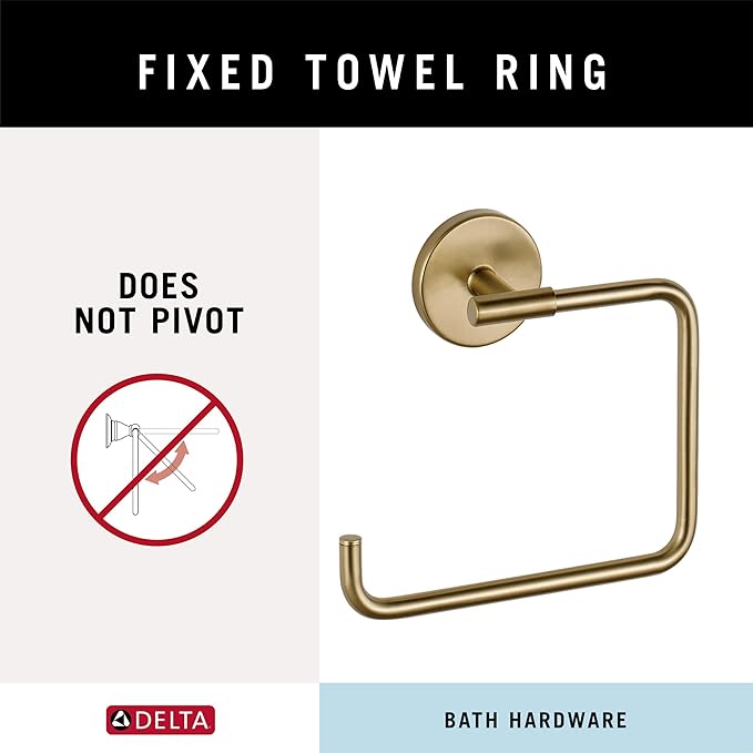 Delta Trinsic (1-Pack) Hand Towel Holder Champagne Bronze Towel Racks for Bathroom Wall Square Towel Ring Holder for Bath Towel Hanger for Kitchen, Bathroom Accessories 759460-CZ