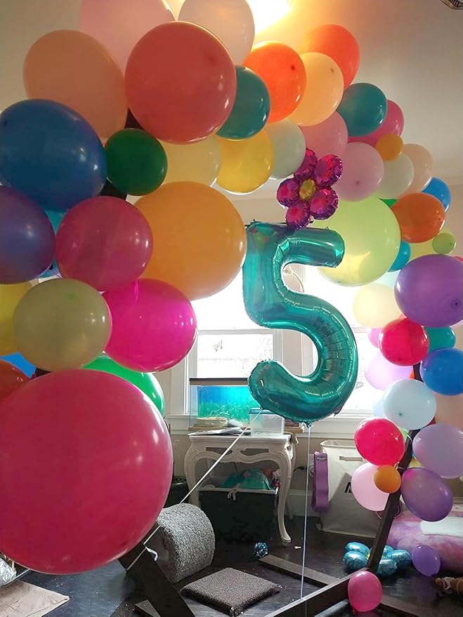 Balloon Numbers 40 Inch 5 Ballon for 5th Birthday Decorations, 15 25 35 50 Big Blue-green Number Balloons for Wedding Photo Shoot Party Decor