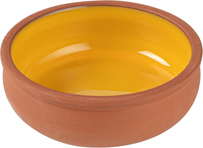 Restaurantware-Terra Tek 6.8 Ounce Terracotta Cazuelas, 2 Yellow Glazed Clay Pots For Cooking - Oven-Ready, Microwavable, Terracotta Serving Pots, Dishwashable, For Cooking And Serving