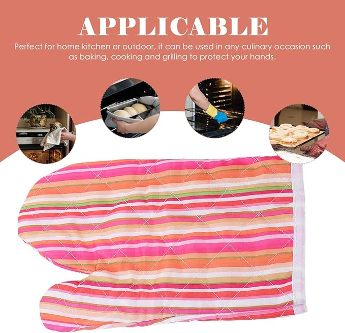 VALICLUD Oven Mitt Heat Resistant Kitchen Gloves Insulated Cooking Gloves for Baking Grilling and Barbecue with Hanging Design 10.43X6.69In
