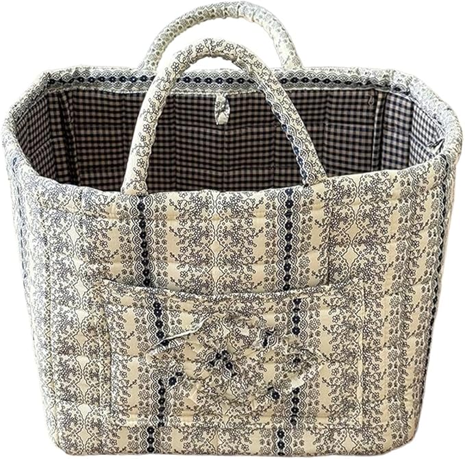 HiTotes Floral Storage Car Basket Diaper Caddy Organizer Quilted Laundry Basket Foldable Nursery Hamper Bag