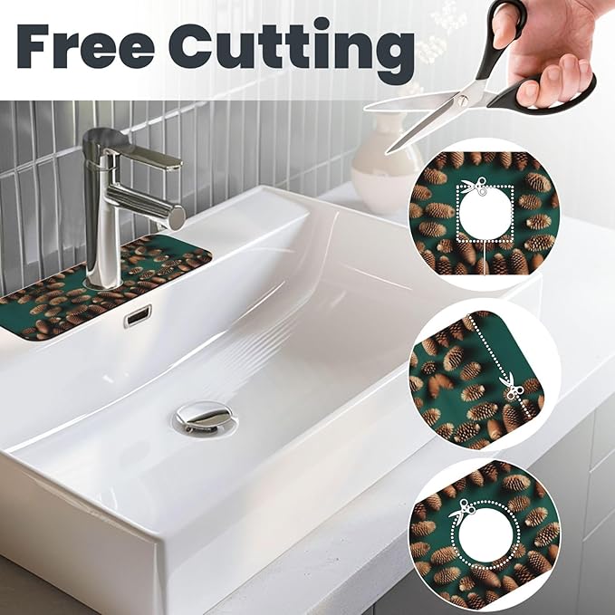 Pine Cone Border Printed Faucet Absorbent mat, Suitable for bathrooms, Kitchens, and Other Sink Areas.