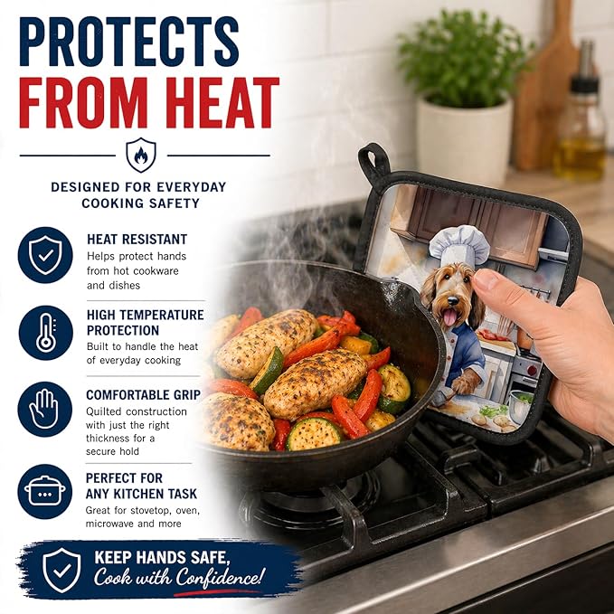 Caroline's Treasures Otterhound The Chef Pair of Pot Holders Kitchen Heat Resistant Pot Holders Sets Oven Hot Pads for Cooking Baking BBQ, 7 1/2 x 7 1/2