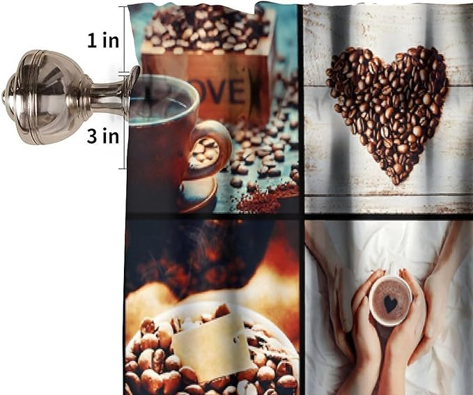 Coffee Curatin Valance, Rustic Beans Cups Coffee Lover Short Window Treatment for Cafe Kitchen Bedroom Living Room, 54x18Inch