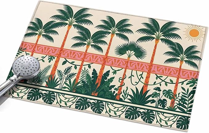 Area Rug 2x3ft, Vintage Sage Green Tall Palm Trees Washable Rugs for Living Room Bedroom, Summer Tropical Plants Soft Non-Slip Area Rugs Rectangle Floor Carpet for Dining Room