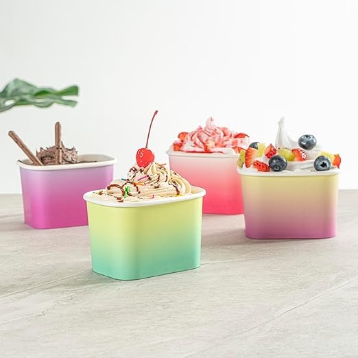 Restaurantware Paper Cups 200 Count 12 Ounce Square Disposable Ice Cream Containers, Leak-Resistant Paper Dessert To Go Cups, Hot And Cold Food, Durable Teal And Green Ombre Design