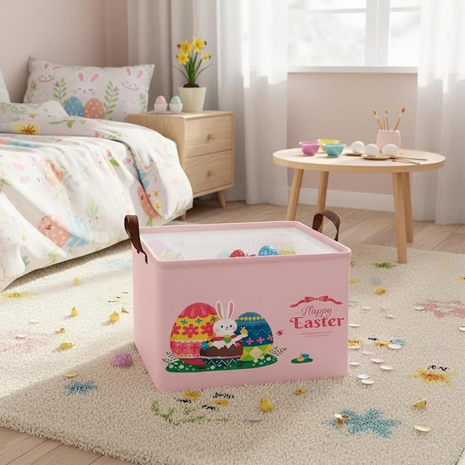 Large Rectangular Cute Kid Easter Basket Empty Bunny Eggs Easter Basket Gift Spring Room Storage Organizer Décor (E-03)