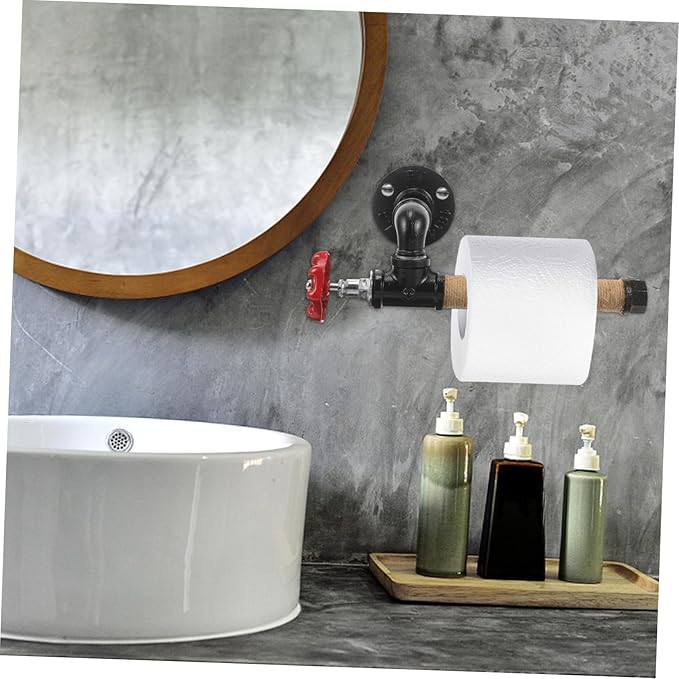 Tofficu Industrial Wall Mount Paper Towel Holder Vintage Iron Pipe Design Multi-Purpose Towel Hanger for Kitchen and Bathroom Sturdy Stainless Steel Easy Installation