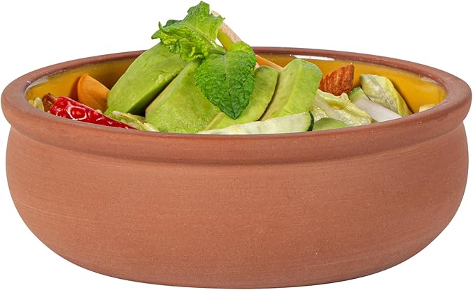 Restaurantware-Terra Tek 6.8 Ounce Terracotta Cazuelas, 2 Yellow Glazed Clay Pots For Cooking - Oven-Ready, Microwavable, Terracotta Serving Pots, Dishwashable, For Cooking And Serving